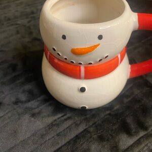 Snowman Ceramic Mug with Red Handle